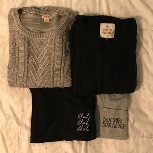 4pc Bundle-2 SS Tshirts & 2 LS Cable Knit Sweaters